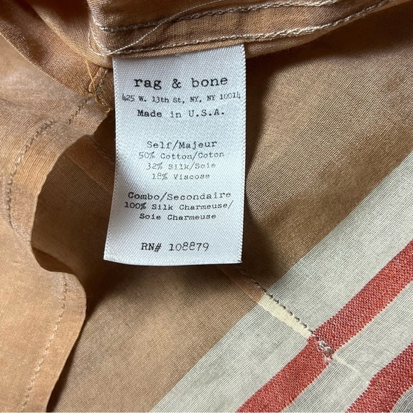 Rag & Bone Jane Beige Stripe Silk Blend Sheer Button Down Shirt Size 10 - Picture 5 of 7